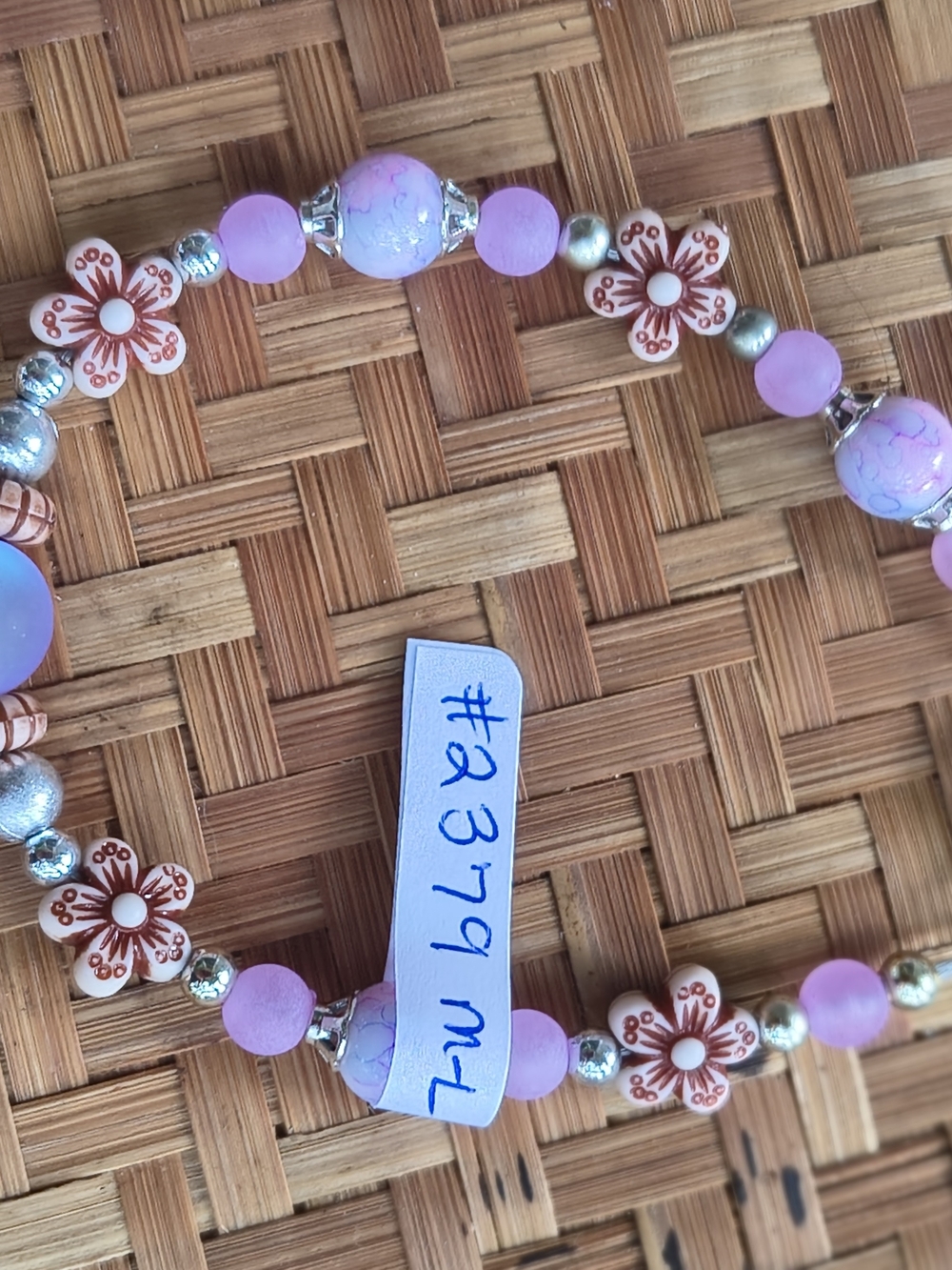 Delicate Pink Floral Beaded Stretch Bracelet